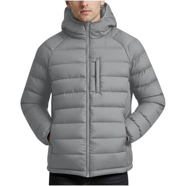 cfhntfmh Manteaux Matelassés Légers pour Hommes avec Poche Manteau d'Hiver Décontracté Veste en Duvet à Fermeture Éclair Manteau à Capuche