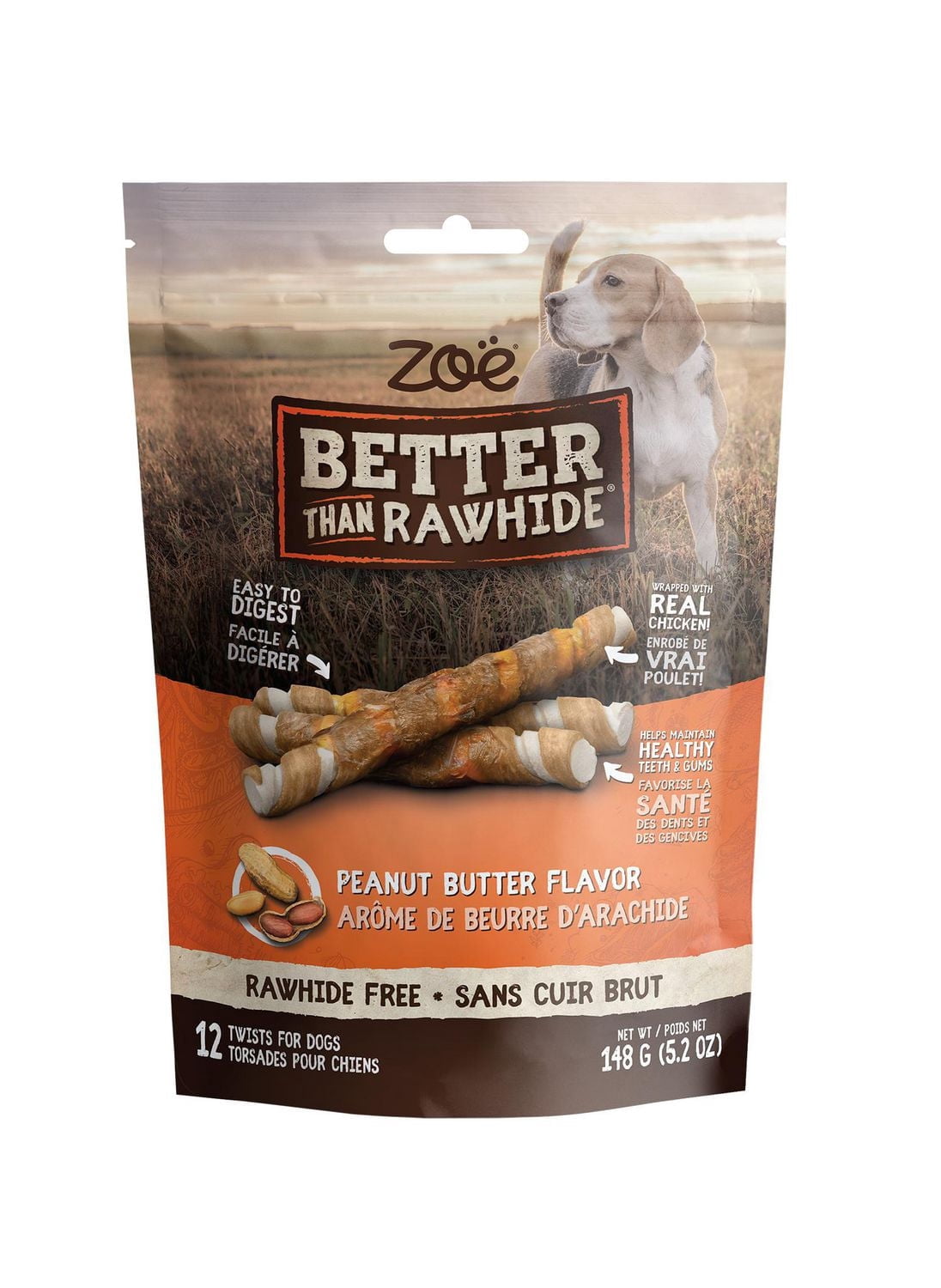 Zoe Better Than Rawhide Twists Dog Chews, Peanut Butter, 148 G