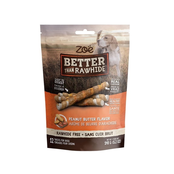 Zoe Better Than Rawhide Twists Dog Chews, Peanut Butter, 148 G