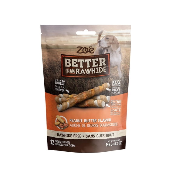 Zoe Better Than Rawhide Torsades à Mâcher pour Chiens, Beurre d'Arachide, 148 g