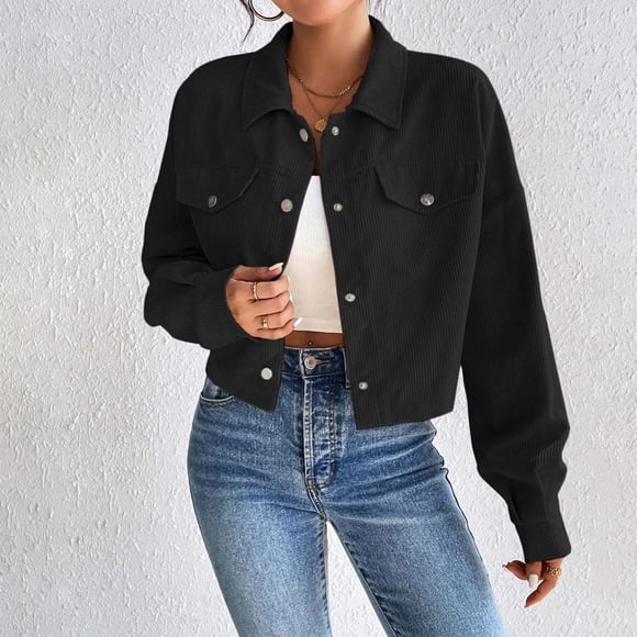 YUTK Vestes pour Femmes Cardigan à Revers Uni pour Femme Haut à Manches Longues Veste Solde Noir m