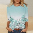 thumbnail image 2 of Pompotops Mode Femmes Confortable Col Rond Manches 3/4 Imprimé Casual T-shirt Chemisier Dégagement, 2 of 5