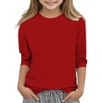 thumbnail image 2 of MeetoTime T-shirt Uni à Manches 3/4 et Col Rond pour Enfants, T-shirt pour Tout-Petits Garçons Filles 3-12 Ans, 2 of 5