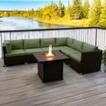 thumbnail image 3 of Innesbrook Collection Ensemble de conversation de patio en aluminium 7 pièces avec coussins verts et table à feu carrée, 3 of 3