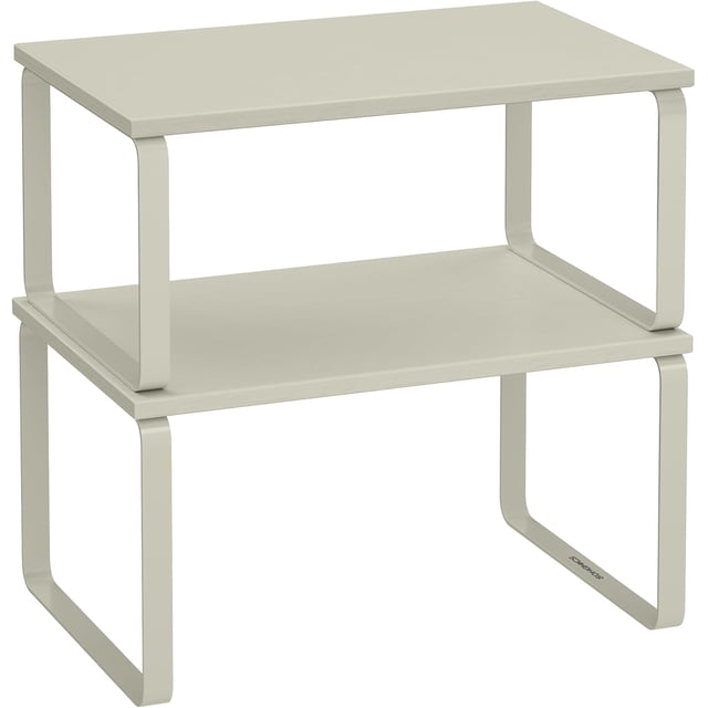 SONGMICS Cabinet Organizer Shelf, Set of 2 Kitchen Counter Shelves, Kitchen Storage, Spice Rack, Stackable, Expandable, Metal and Engineered Wood, Cappuccino Beige