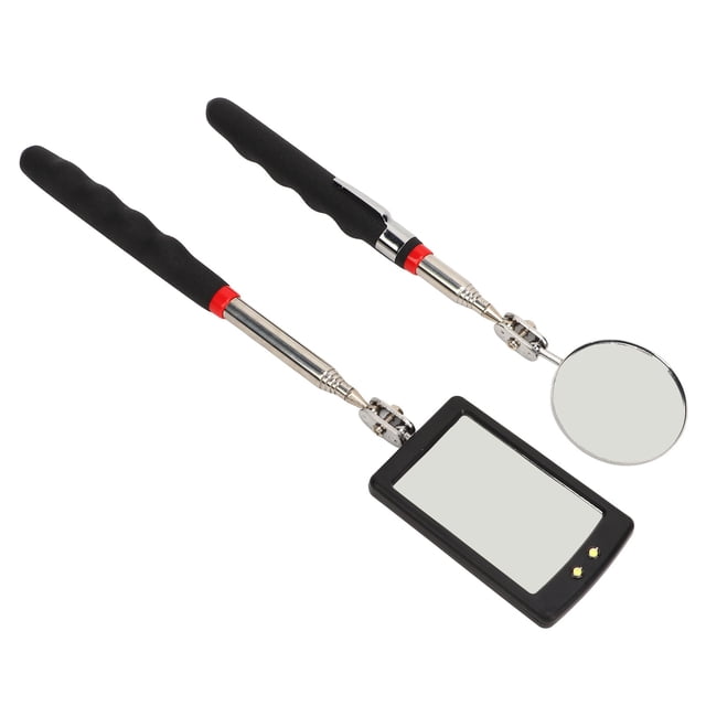 Miroir d'Inspection Télescopique à LED, Gain de Place Rond Carré 2 Pcs Miroir d'Inspection Rétractable Flexible pour Espaces Serrés pour Mécanicien