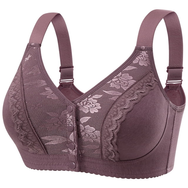 Bocqde Ladies Front Button Closure Bralettes Solid Breathable Gathering Push Up Bras Plus Size Wireless Soft Support Full Coverage Bras