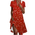 thumbnail image 1 of VEKDONE Robe Mode Femme à Imprimé Polka Col en V Manches Courtes Ample et Confortable Rouge m, 1 of 6