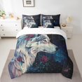 thumbnail image 2 of Ensemble Douillette 7 Pcs Wolf pour Lit Double, Ensemble Tout-en-un, Ensembles de Literie Vintage à Roses Rouges Galaxie Étoiles, Ensemble de Draps Animaux Sauvages de la Forêt avec Douillette, 2 of 6