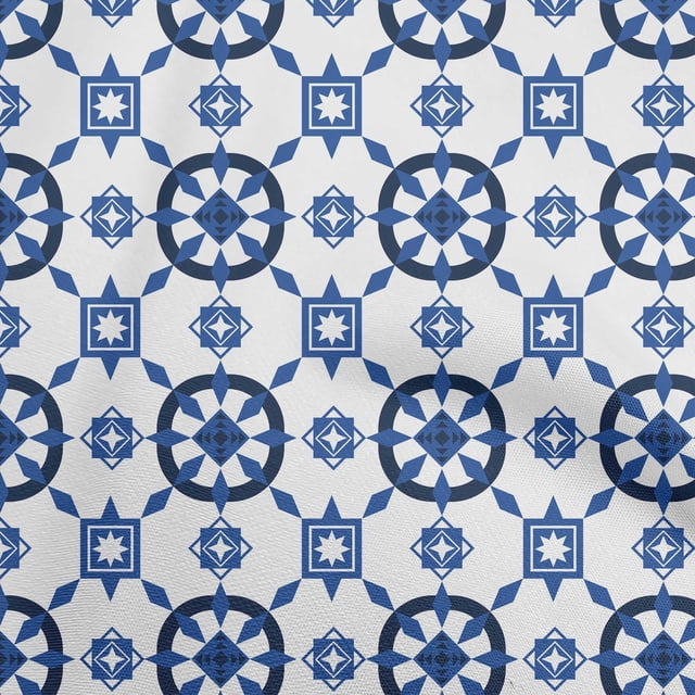 oneOone Georgette Viscose Medium Blue Fabric Geometric Fabric For Sewing Printed Craft Fabric By The Yard 42 Inch Wide