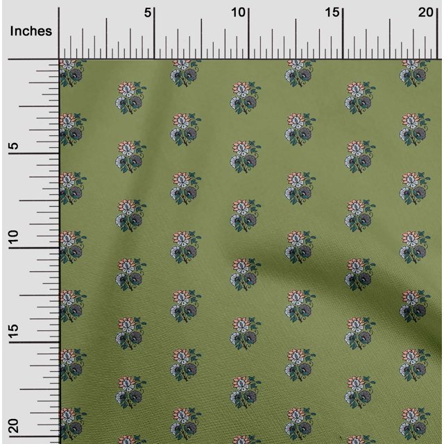oneOone Cotton Poplin Fabric Floral Block Print Fabric BTY 42 Inch Wide