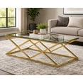 thumbnail image 1 of K-Living Castor Coffee Table with Clear Tempered Glass Top & Gold Polished Stainless Steel Base, 1 of 6