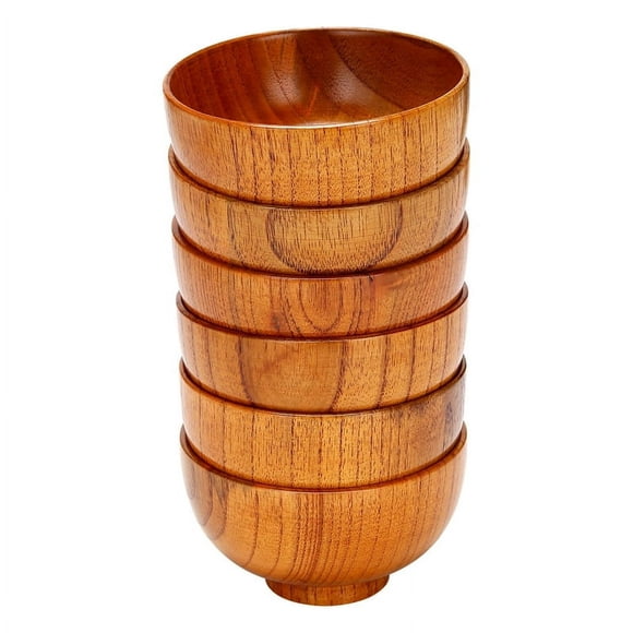 CHOK 6 Pcs Wood Bowls Serving Tableware for Rice Soup Dip Coffee Tea Decoration Wooden Salad Bowl Kitchen Cutlery Set