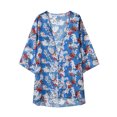 thumbnail image 1 of Nouveaux Hauts d'Été pour Femmes 2023 Manches Longues Mode Col Rond Manches 3/4 Imprimé Blouses Décontractées pour Sorties Chemises Grande Taille pour Femmes, 1 of 6