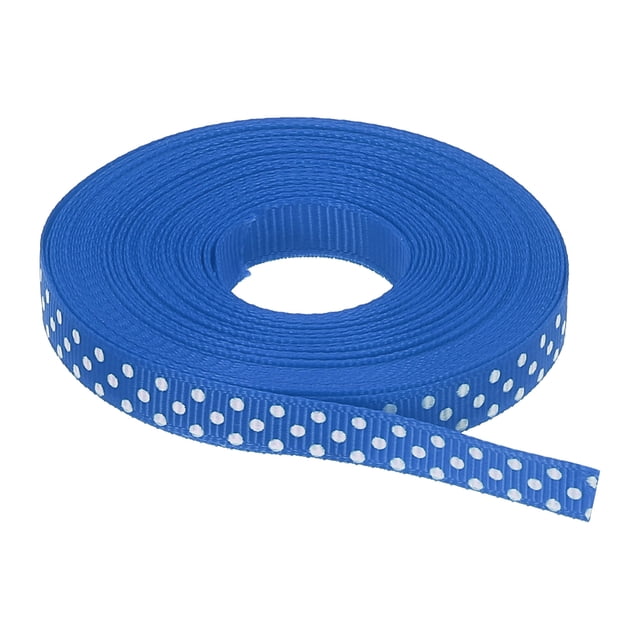Uxcell Grosgrain Ribbons with White Dots Ribbon Bow Decoration Crafts Gift Wrapping Wedding Blue 25 Yards 3/8 Inch