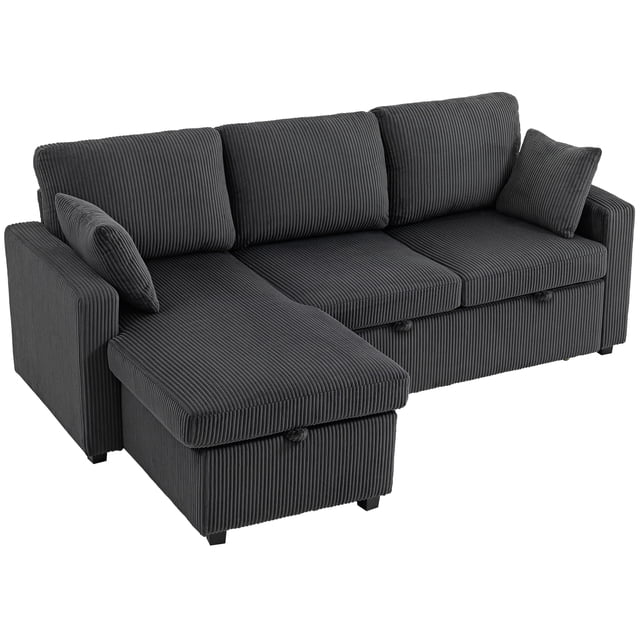 HOMCOM Canapé-Lit de 81 Pouces, Canapé-Lit 2 en 1 Escamotable en Forme de L en Velours Côtelé Gris Foncé. Conçu comme Lit de Jour Prêt pour les Invités, Il Comprend une Méridienne Réversible avec Rangement Caché, des Coussins en Mousse à Haute Densité et un Cadre en Acier Robuste Pouvant Supporter jusqu'à 880 Lb. Parfait pour les Petits Espaces et les Invités d'Une Nuit.