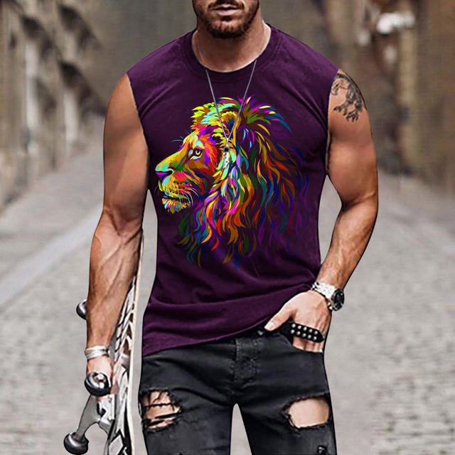 EGNMCR Débardeurs Homme Nouvelle Mode Décontractée Débardeur Sans Manches pour Homme Col Rond Imprimé Hawaïen Sport Col Rond