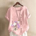 thumbnail image 2 of QATAINLAV Chemises en Lin et Coton pour Femmes Décontractées Amples à Manches Courtes Blouse Boutonnée Surdimensionnée à Col Rond Tunique Graphique T-Shirts Hauts d'Été de Plage Soldes des Fêtes Rose TG, 2 of 5