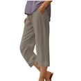 thumbnail image 2 of DPTALR Women's Summer Cotton And Linen Solid Color Pockets Elastic Waist Capris Shorts Pants, 2 of 4