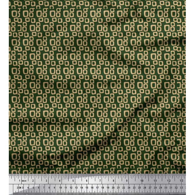 Soimoi Green Silk Fabric Square Geometric Decor Fabric Printed Yard 42 Inch Wide
