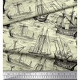 thumbnail image 2 of Soimoi Rayon Fabric Waves & Ship Ocean Printed Fabric 1 Yard 56 Inch Wide, 2 of 3