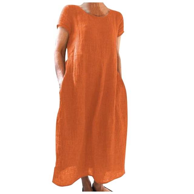 2025 Robe d'Été Confortable Ample Décontractée pour Femmes Couleur Unie à Manches Courtes Robes Confortables Robe Longue Robe Longueur Genou pour Femmes Grande Taille Robes d'Été pour Femmes Robes Extensibles pour Femmes