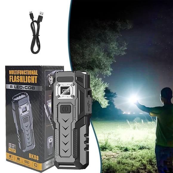 Weloille Flashlight with Cable Bright LED Multifunction Magnetic COB Red Light Power Bank Portable Emergency Work Home Outdoor Supply