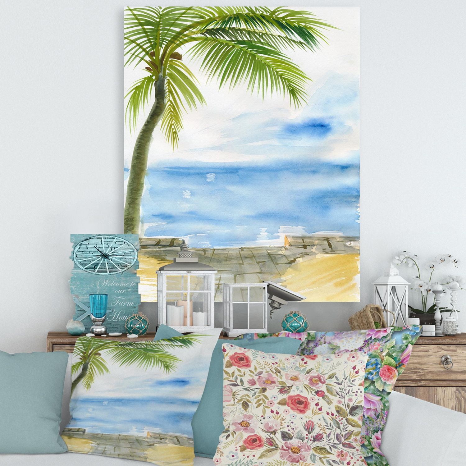 Designart Palm Beach Resort à l'aube II Art mural sur toile