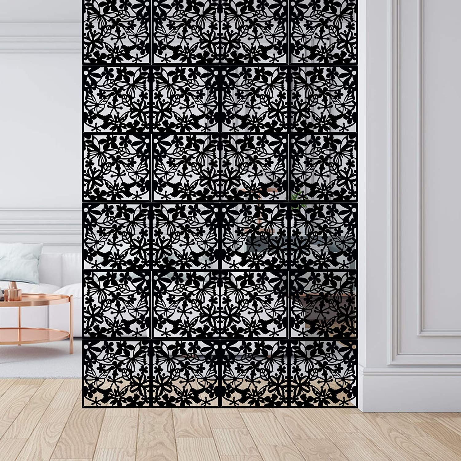 ShenMo 12 Pack Butterfly Flower PVC Hanging Room Divider Panels for Hotel Home (Black)