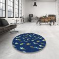thumbnail image 4 of Ahgly Tapis Rond Lavable en Machine Intérieur Transitionnel Bleu Acier, 6 Pieds Rond, 4 of 7