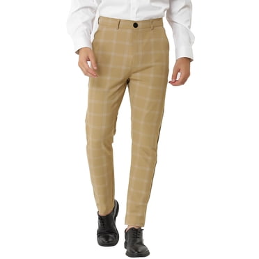 INSPIRE CHIC Men's Dress Plaid Slim Fit Flat Front Business Pants with Pockets 36 Khaki