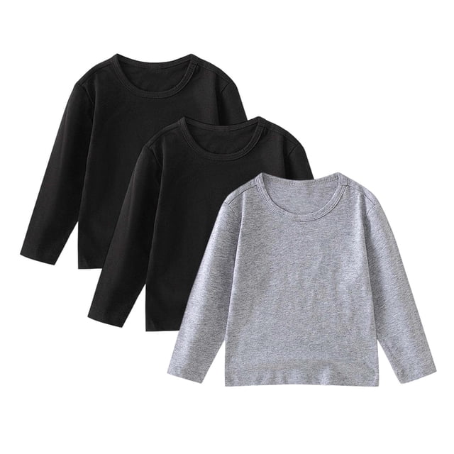 ZACPNCV Chandails Molletonnés à Col Rond pour Filles 3 Pcs, Chandails à Manches Longues pour Enfants, Hauts, Chandail d'Automne, Noir, 10-11 Ans