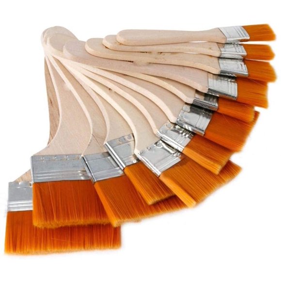 y Set of 12 Art Paint Brushes Assorted Sized Nylon Painting Brushes with Wooden Handles for Acrylic, Oil, Paint, Varnishes, Watercolor, Painter, Students, Artist Yellow Large