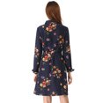 thumbnail image 4 of Allegra K Robe-Chemise à Fleurs pour Femme à Revers, Boutonnée, avec Ceinture, TG Bleu Foncé, 4 of 5