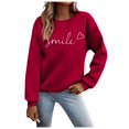 thumbnail image 1 of Chandails pour Femmes Automne Superposition Haut Col Rond Chandail à Rayures Manches Longues Hauts Décontractés Tenue de Détente Confortable Chandail Sport Femme Rouge TTG, 1 of 7