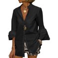 thumbnail image 1 of Innerwin Shirts Button Down Women Tops Work V Neck Plain Blouse Black 3XL, 1 of 5
