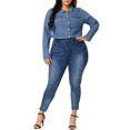 thumbnail image 2 of GRACE & GRANDEUR Women's Plus Size Jean Button Outfits Fashion Cropped Denim Jackets 2X Sky Blue, 2 of 8
