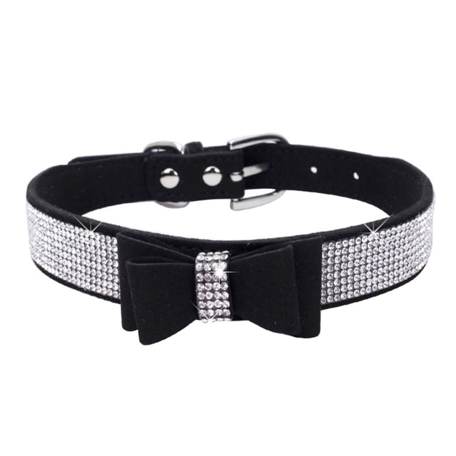 pitrice Bling Crystal Cat Collar Metal Adjustable Puppy Bow Tie Rhinestone Soft Collars Pet Supplies for Small Medium Dogs
