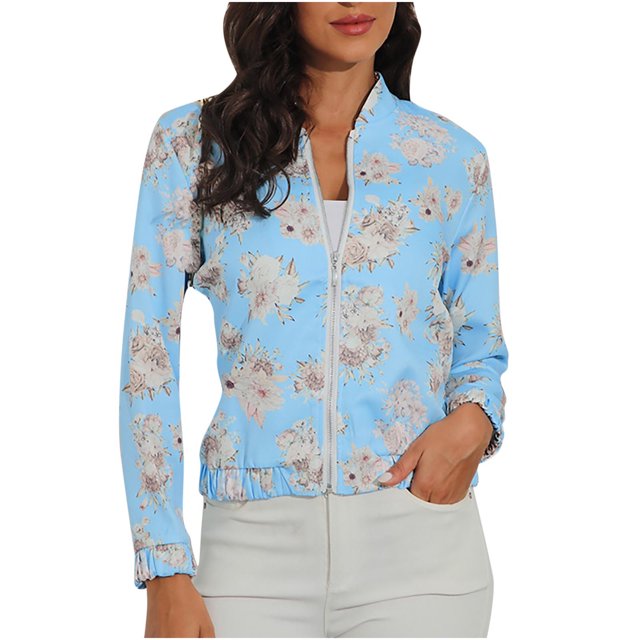 IROINID Veste à Fermeture Éclair pour Femmes Manches Longues Imprimé, Confortable Printemps Automne Veste Ajustée à Fermeture Éclair