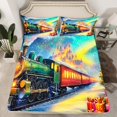 thumbnail image 2 of Erosebridal Ensemble de Draps de Lit Train Rouge Vert Format Simple, Ensemble de Literie Cadeaux Bonne Année, Déco de Chambre pour Enfants, 3 Pcs, 2 of 6