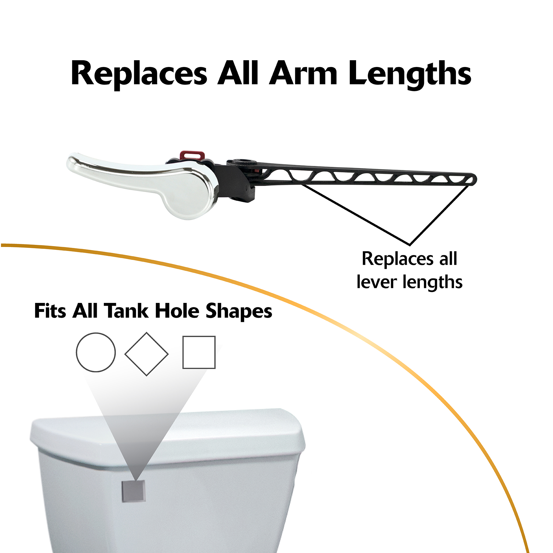 Korky Toilet Handle, Chrome Metal Handle - Tank Lever Replacement - Universal to Fit Front, Angled, and Side Left Mount Toilets - 6055