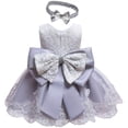thumbnail image 1 of 2 Pcs Robe pour Nouveau-Née Fille en Dentelle, Robe Tutu de Princesse, Robe de Fête d'Anniversaire et de Vacances + Bandeau, Ensembles 0-24 m, 1 of 5