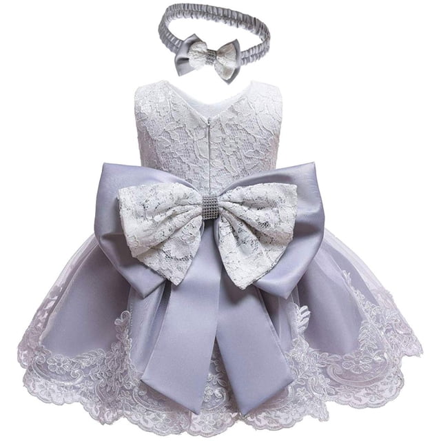 2 Pcs Robe pour Nouveau-Née Fille en Dentelle, Robe Tutu de Princesse, Robe de Fête d'Anniversaire et de Vacances + Bandeau, Ensembles 0-24 m