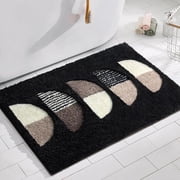 DEXDE Black Bathroom Rugs Mat, Boho Bath mat Non-Slip Washable Bath Carpet Luxury Soft and Absorbent Plush Half Circle Bath Rugs for Bathroom, Tub, Shower, 20"x32"