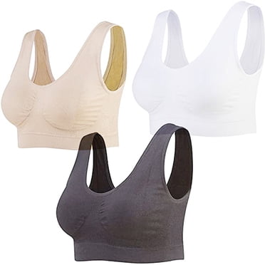 Soutiens-gorge de Sport pour Femmes, Lot de 3, Soutien-Gorge de Sport Sans Coutures, Soutien-Gorge de Yoga Sans Armatures avec Coussinets Amovibles, Soutien-Gorge à Encolure en V à Enfiler avec Fermeture Agrafes, Style T-Shirt Y-176, Multicolore 3TG