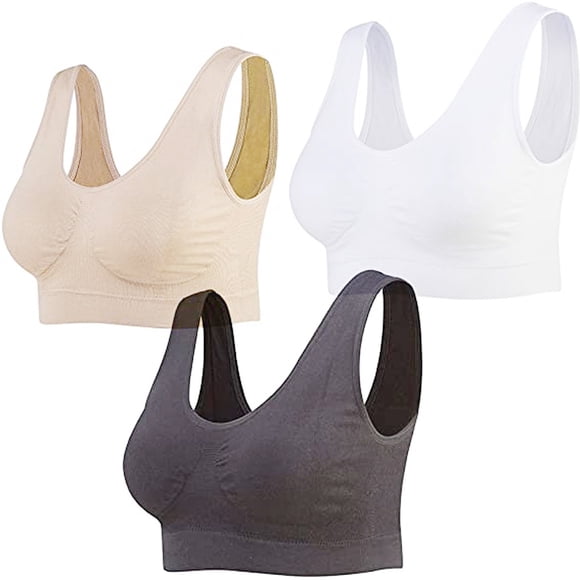 High Impact Sports Bras Women 3-Pack Seamless Sports Bra Wire-Free Yoga Bra with Removable Pads V-Neck Convertible Bra Feature Hook and Eye Closure Push-up Bra Style Y-176 , Multi-color XXL