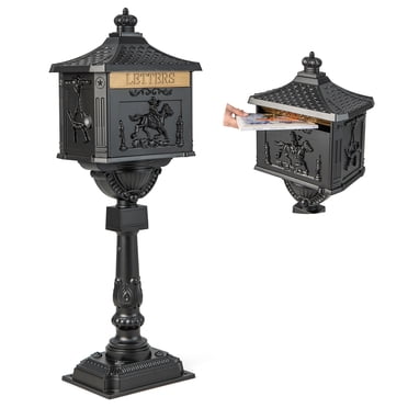 Costway Retro Cast Aluminum Mailbox Lockable Security Postal Letter Box withBaffle Door
