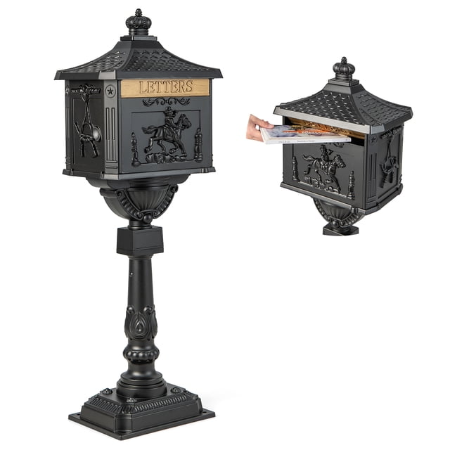 Costway Retro Cast Aluminum Mailbox Lockable Security Postal Letter Box withBaffle Door