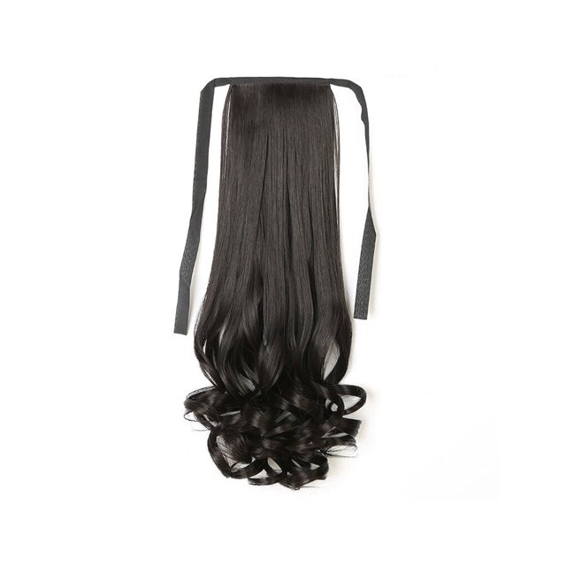 Perruque Queue de Cheval Fibre Haute Température Perruques Réalistes Toupie Bouclée Artificielle Résistante à la Chaleur Invisible Sans Couture pour Femmes Marron Noir 38cm Court