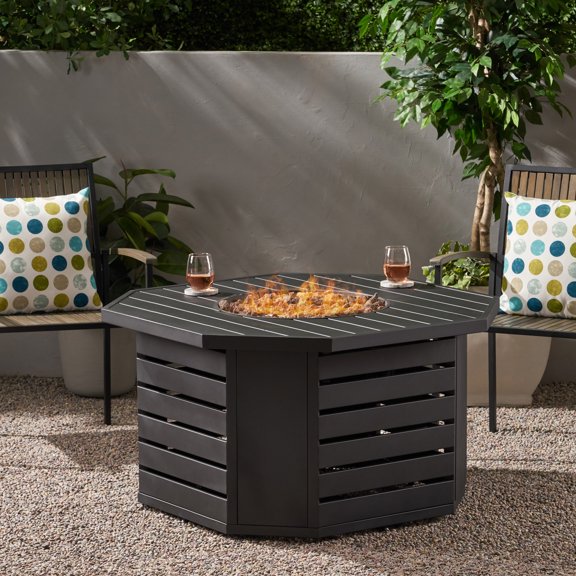 Kosynda Foyer au Propane pour Patio Extérieur de 42 Po L, Foyer au Gaz en Fer de 50 000 BTU avec Revêtement Résistant à la Rouille et Cadre en Métal pour Patio, Cour, Jardin (Gris Foncé)